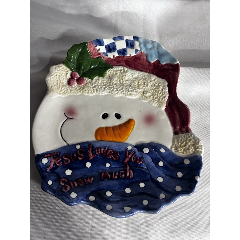 Holiday Snowman Platter Ceramic 12x14 In Holiday Platter